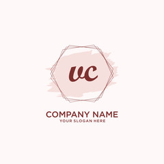 Initial VC handwriting Logo, and Brush and hexagon lines template