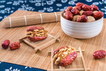 Chinese Xinjiang specialty dates jujube with walnuts and red dates