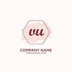 Initial VU handwriting Logo, and Brush and hexagon lines template