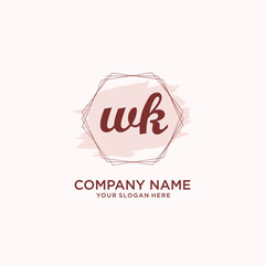 Initial WK handwriting Logo, and Brush and hexagon lines template