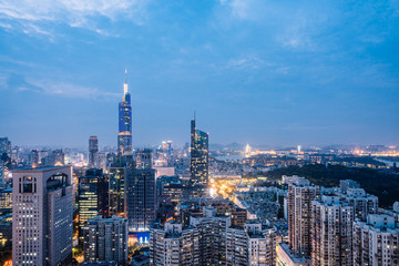 Naklejka premium Night view of the skyscrapers in Nanjing City, Jiangsu, China 