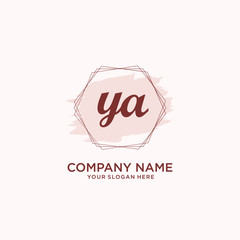 Initial YA handwriting Logo, and Brush and hexagon lines template