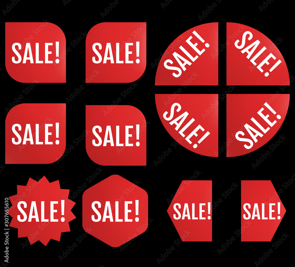 Wall mural black friday new sale sticker set. red promotion labels