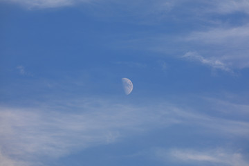 daytime sky landscape with white clouds and moon