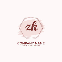 Initial ZK handwriting Logo, and Brush and hexagon lines template