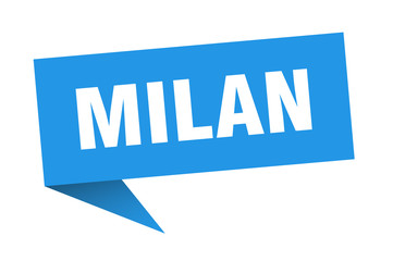Milan sticker. Blue Milan signpost pointer sign