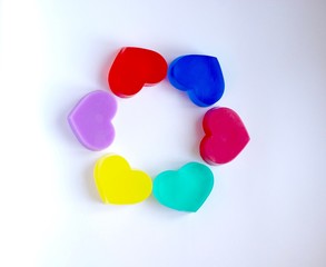 hearts on light background, flatlay, soap bars