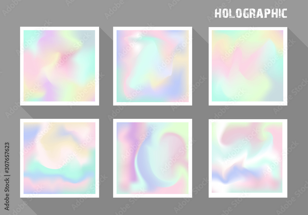 Poster set of holographic gradient abstract background in pastel and neon color design. vector illustration