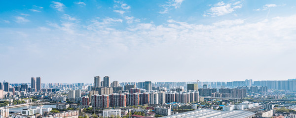 The skyline along the Yangtze River in Wuhan, Hubei, China