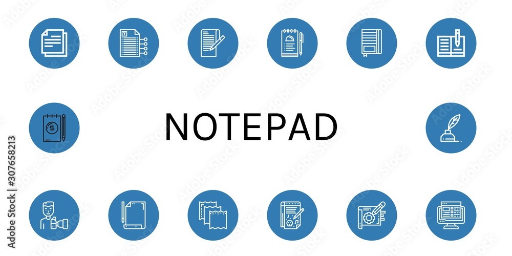 Poster set of notepad icons such as note, writing, paper, notes, notebook, paparazzi, notepad, task list, w