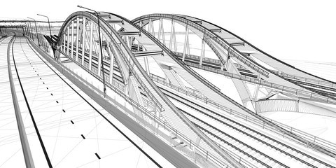 The BIM model of the railway bridges of wireframe view	