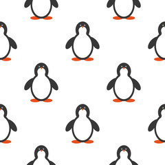 Penguin seamless pattern background. Cute Christmas cartoon doodle vector illustration.