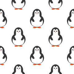 Penguin seamless pattern background. Cute Christmas cartoon doodle vector illustration.