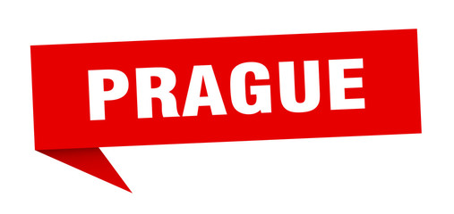 Prague sticker. Red Prague signpost pointer sign