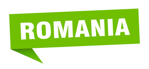Romania sticker. Green Romania signpost pointer sign