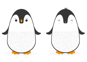 Fototapeta premium Cute cartoon penguin family for Merry Christmas and New Year’s celebration doodle vector illustration.
