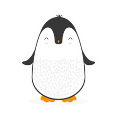 Cute cartoon penguin for Merry Christmas and New Year’s celebration vector illustration.