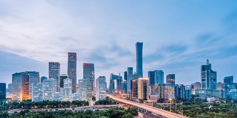 Zelfklevend Fotobehang Peking Schemermening van CBD-horizon in Peking, China