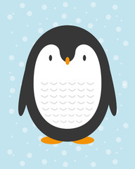 Cute cartoon penguin for Merry Christmas and New Year’s celebration vector illustration.