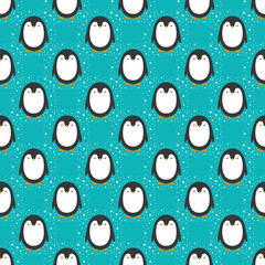 Penguin seamless pattern background. Cute Christmas cartoon doodle vector illustration.