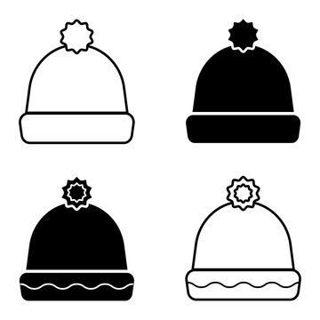 Winter warm hat with bubon vector set of winter knitted hats