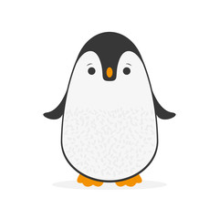 Cute cartoon penguin greeting card for Merry Christmas and New Year’s celebration vector illustration.