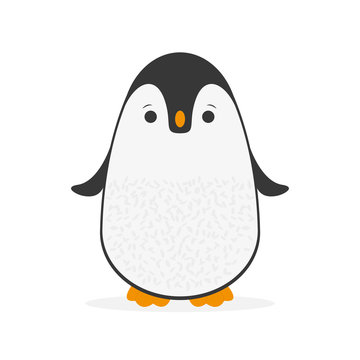 Cute cartoon penguin greeting card for Merry Christmas and New Year’s celebration vector illustration.