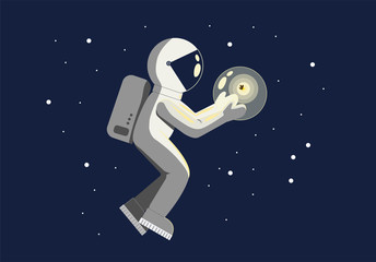 Astronaut float with a firefly in a ball in open space