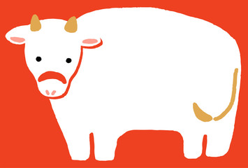 赤背景に白い牛　丑年
