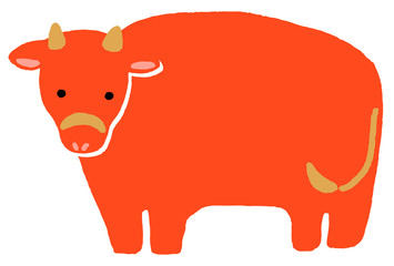 白背景に赤い牛　丑年