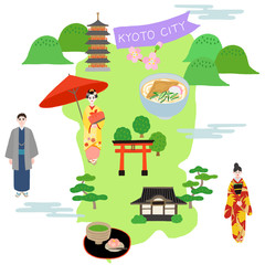 京都市　地図　観光　イラストマップ