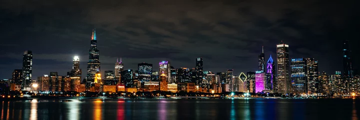 Abwaschbare Fototapete Chicago Skyline von Chicago bei Nacht