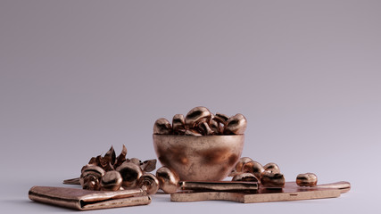 Bronze Gourmet Mushrooms in a Bowl 3d illustration 3d rendering