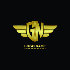 initial letter A shield logo with wing vector illustration, gold color