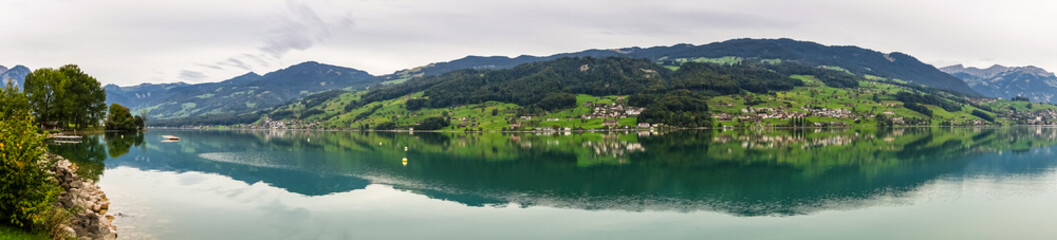 Fototapeta na wymiar View of the SarnerSee from Sachseln Obwalden in Switzerland