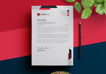 Letterhead Layout with Red and Dark Blue Accents