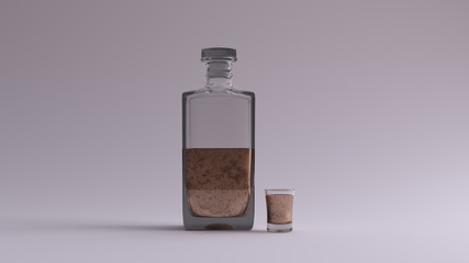 Bronze Alcoholic Drink in a Glass Decanter Bottle with a Glass Stop and Shot Glass 3d illustration 3d render