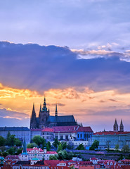 A view of Prague Castle across the Vltava River in Prague, Czech Republic.