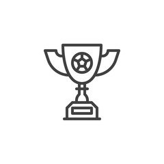Award cup with soccer ball line icon. linear style sign for mobile concept and web design. Football prize cup outline vector icon. Symbol, logo illustration. Vector graphics