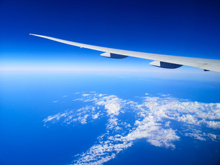 Airplane wing over the Black Sea