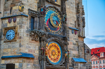 The Prague Astronomical Clock located at the Old Town Hall in Prague, Czech Republic.