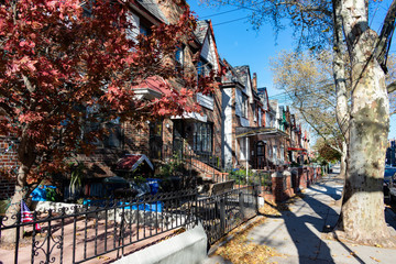 Fototapeta na wymiar A Row of Old Brick Homes in Astoria Queens New York 