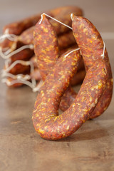 Fototapeta premium Dried sausage made according to traditional Bulgarian recipe
