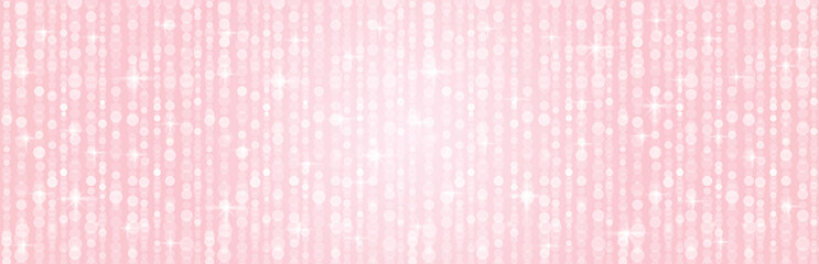 Pink banner for holidays or disco background. Romantic background with circles bokeh. Christmas and Happy New Year greeting banner. Horizontal holiday background, headers, posters, cards, website, ill