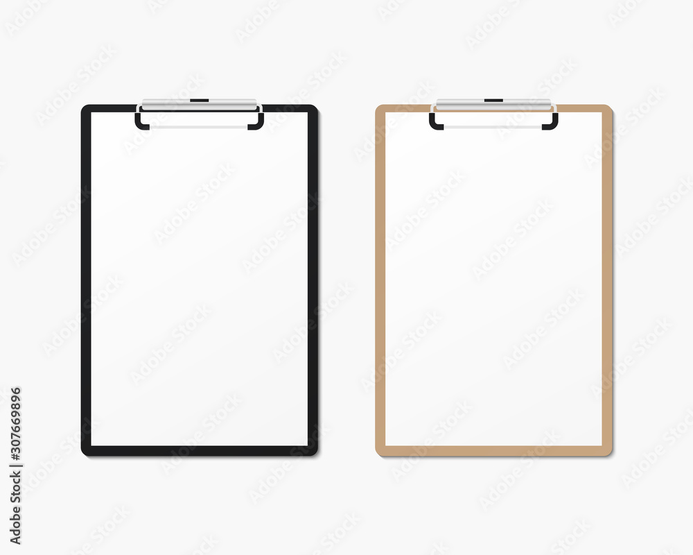 Poster realistic clipboard with blank paper mockup. vector template for business and branding identity.