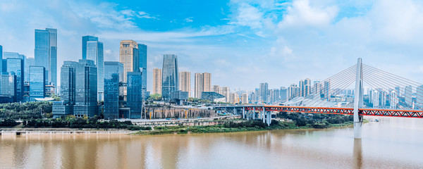 Naklejka premium High rise buildings and dongshuimen bridge in Chongqing, China