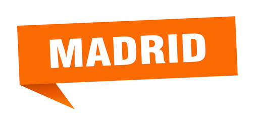 Madrid sticker. Orange Madrid signpost pointer sign