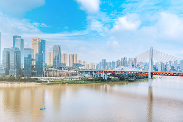 High rise buildings and dongshuimen bridge in Chongqing, China