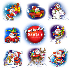 Santa Clause collection for winter holidays design. Cartoon Christmas illustration set