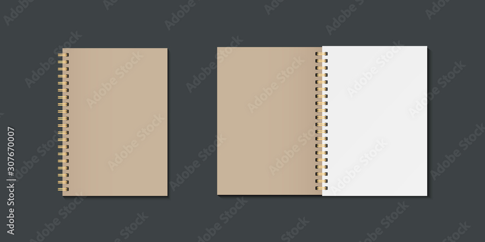 Poster blank open and closed realistic notebook. notebook mockup vector. vector template for business and b